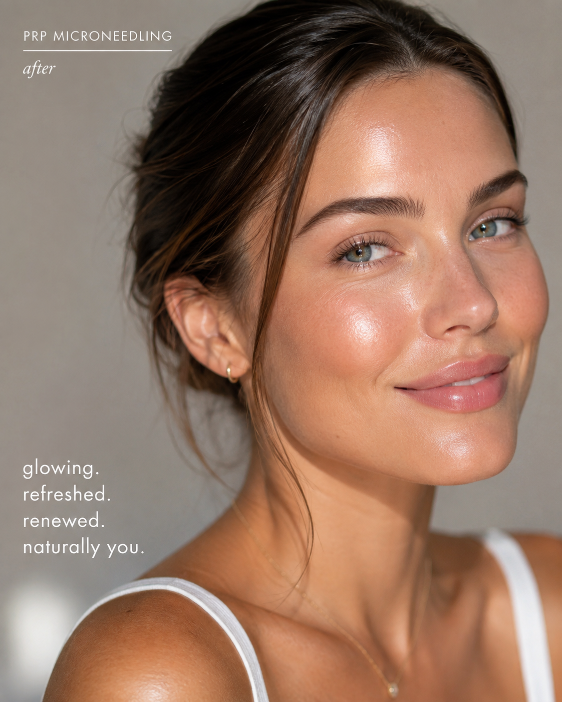 Close-up of a woman's glowing, radiant skin after a PRP vampire facial treatment